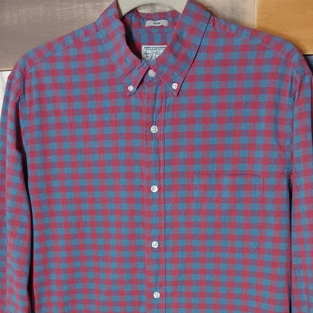 J.Crew Organic Cotton Slim Button Down Shirt M Red Blue